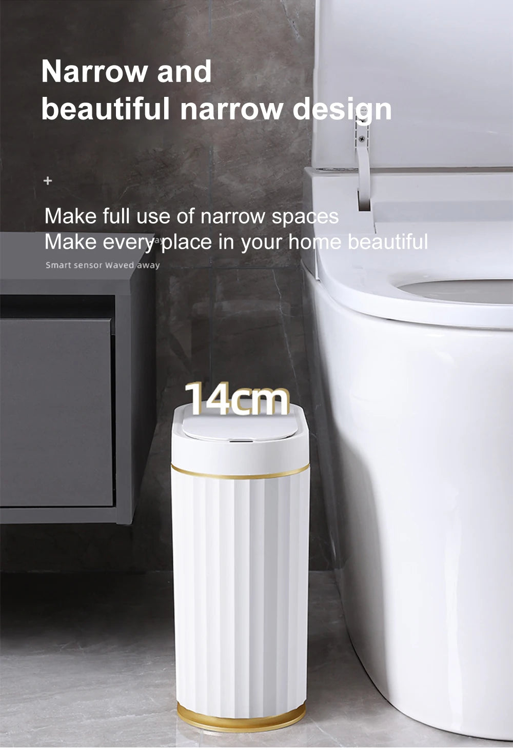 Smart Home Automatic Sensor Trash Can For Kitchen Bathroom Toilet Smart Trash Can Living Room Dustbin Wastebasket Waterproof Bin