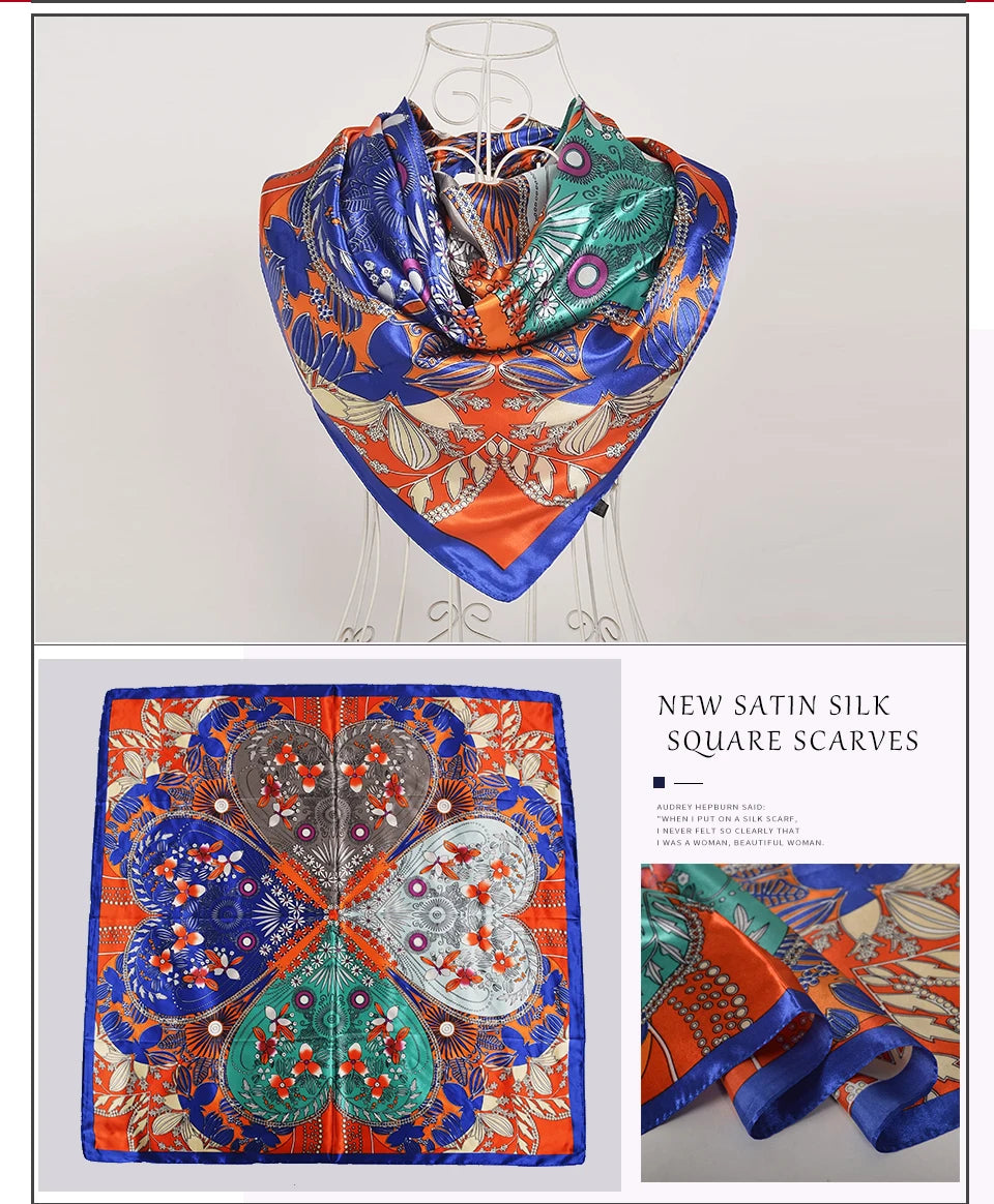 BYSIFA Beige Coffee Peony Silk Scarf Women 90x90cm