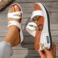 Women's Peep Toe Wedge Sandals – Summer Slip-On Shoes