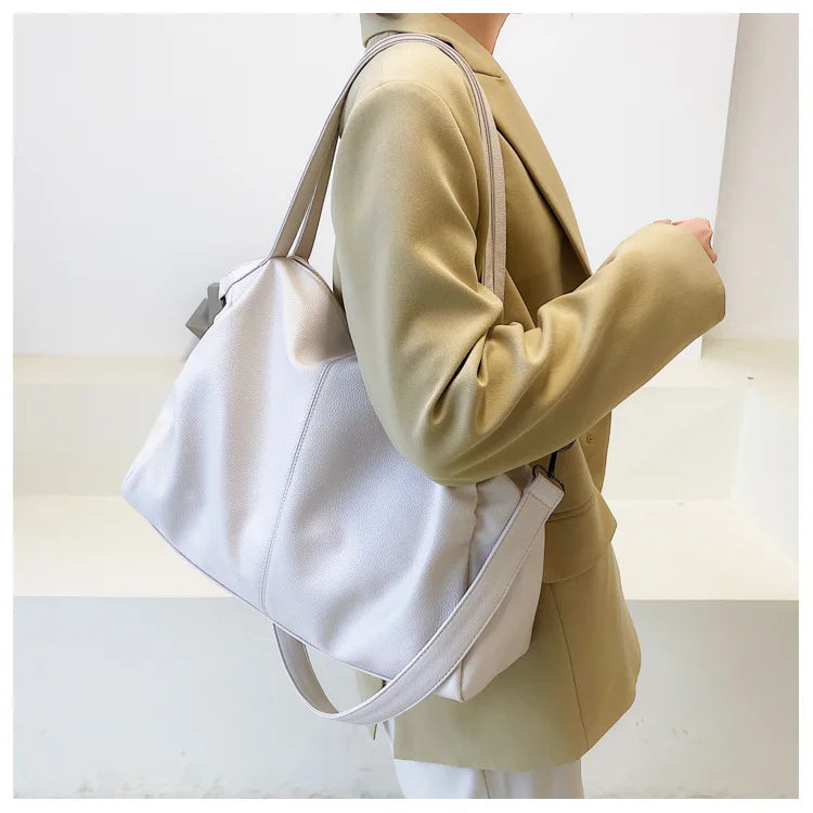 Big Black Shoulder Bag for Women Soft Leather Travel Tote