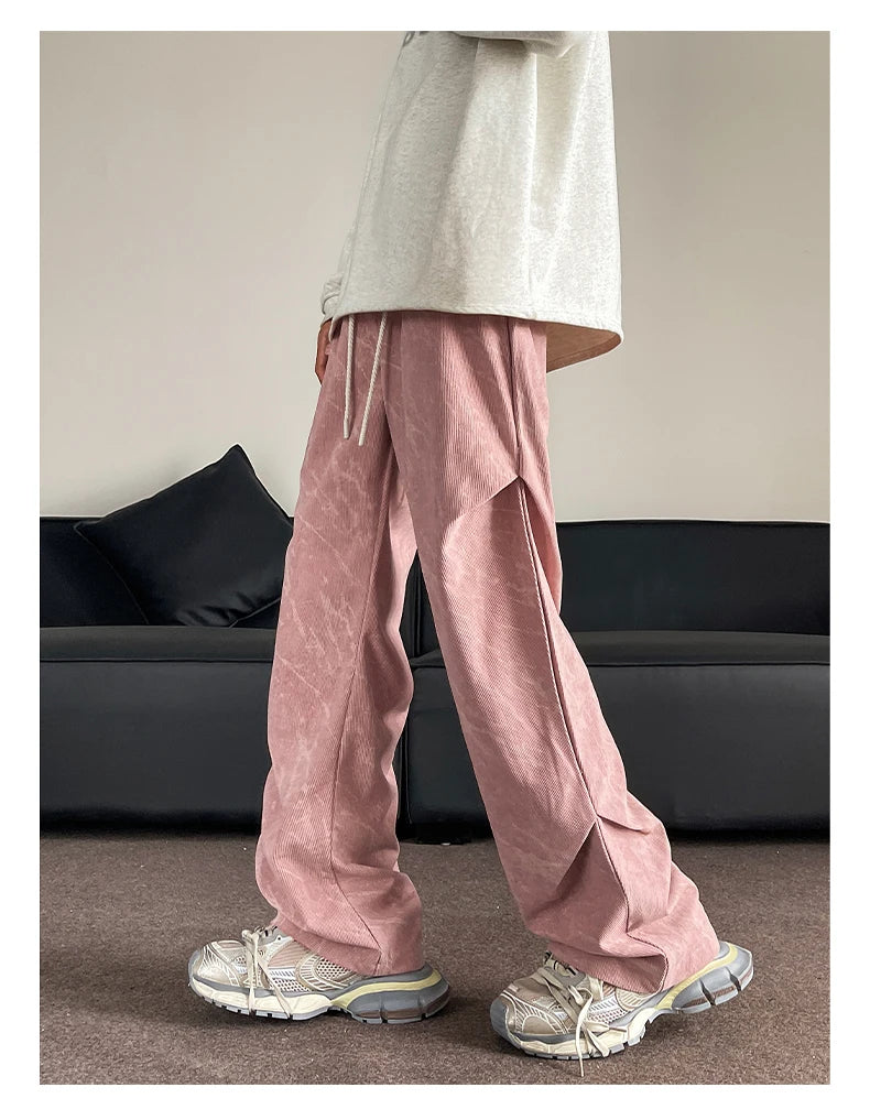 Men’s Corduroy Tie-Dye Cargo Pants Loose Autumn Trousers