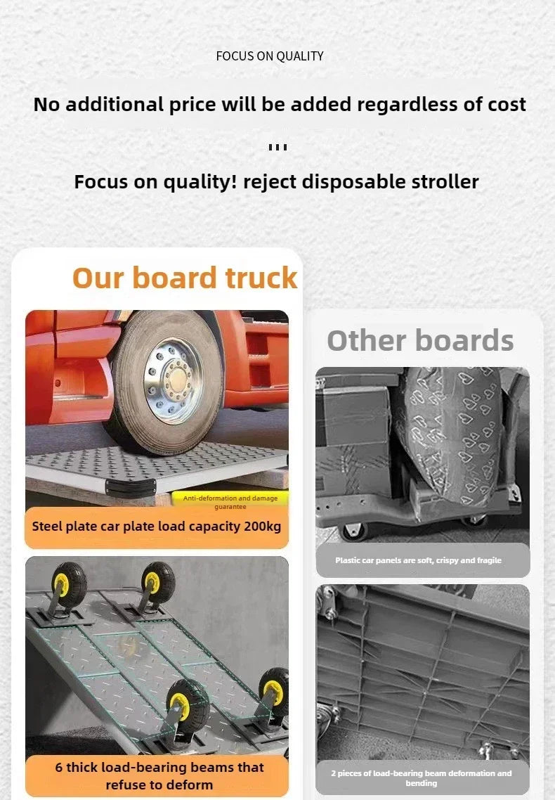 Steel plate trolley, four-wheel  truck, express pulling flatbed cart, small cart folding trailer, pushing and pulling trolley