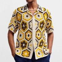 Men’s Ethnic Style Hand-Crocheted Polo Shirt
