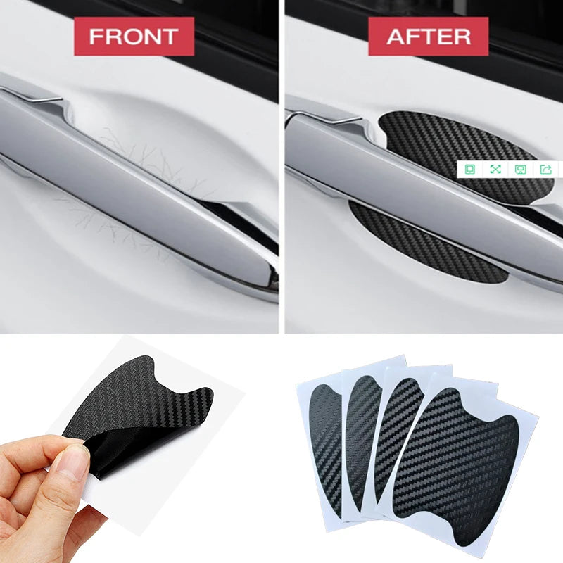4Pcs Car Door Handle Protective Film Carbon Fiber Stickers