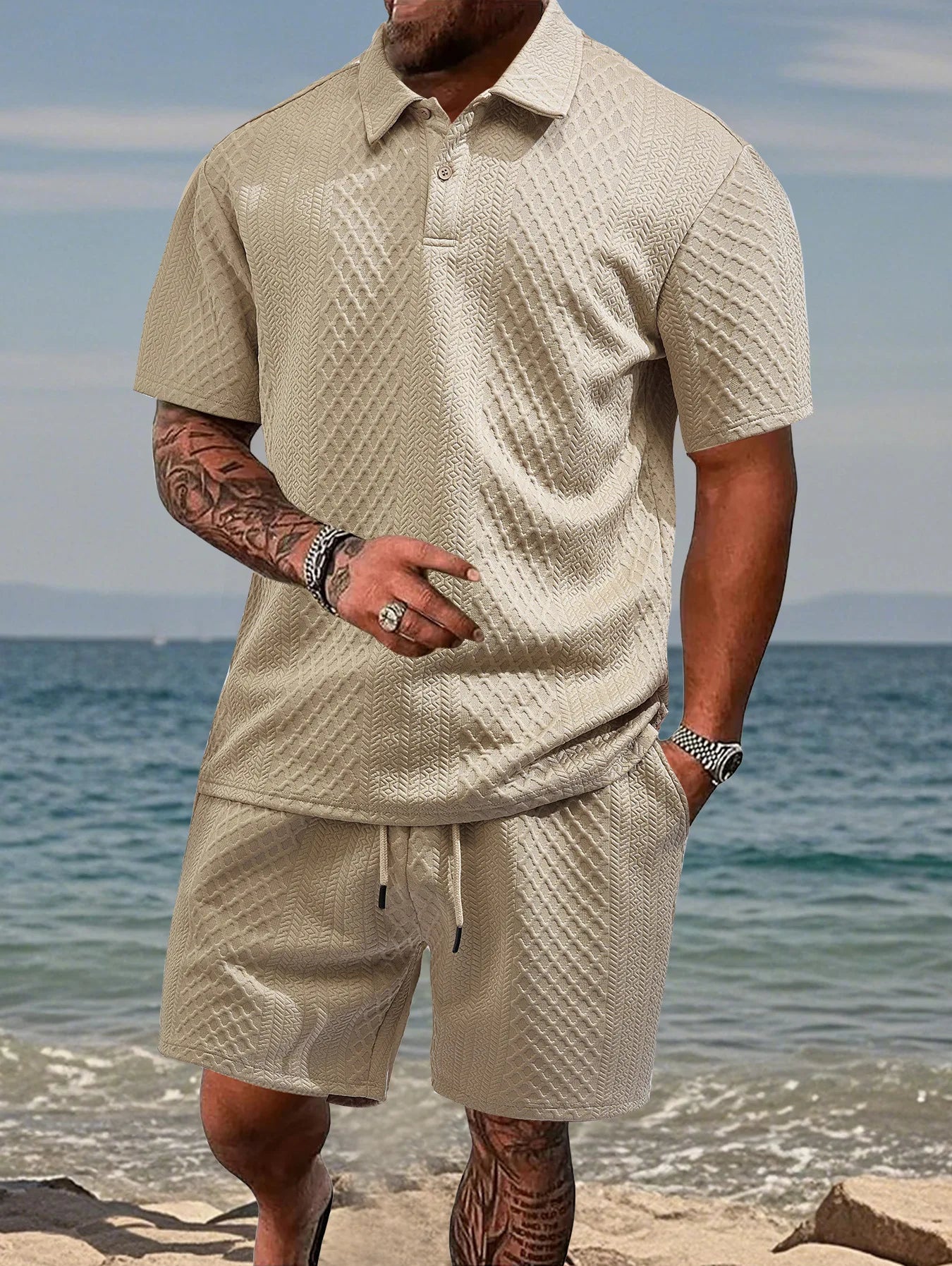 Men’s Summer Jacquard Polo Shirt – Casual Short Sleeve