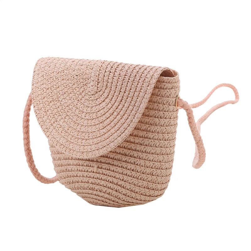 Girls’ Woven Straw Crossbody Shoulder Messenger Bag