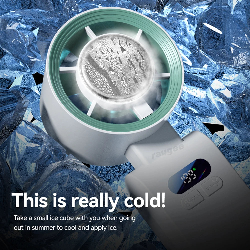 Portable Handheld Turbo Fan Foldable Hanging Neck Fan Mini Hand Fan 3600mAh USB Rechargeable High Speed Ice Cooling Turbo Fan