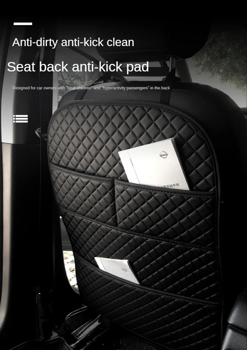Car Anti Kicks Pad With Organizer Pocket Leather Universal Seat Back Leather Protector Cover Waterproof Backseat Child Kick Mats