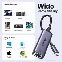 UGREEN USB C Ethernet Adapter 1000/100Mbps USB Lan RJ45 Thunderbolt 3 for Laptop Macbook Samsung iPad USB Ethernet Network Card