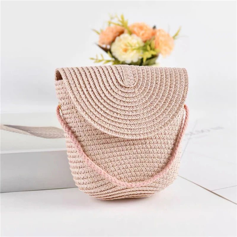 Girls’ Woven Straw Crossbody Shoulder Messenger Bag