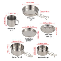 8PCS Camping Cookware Mess Kit Stainless Steel Pots