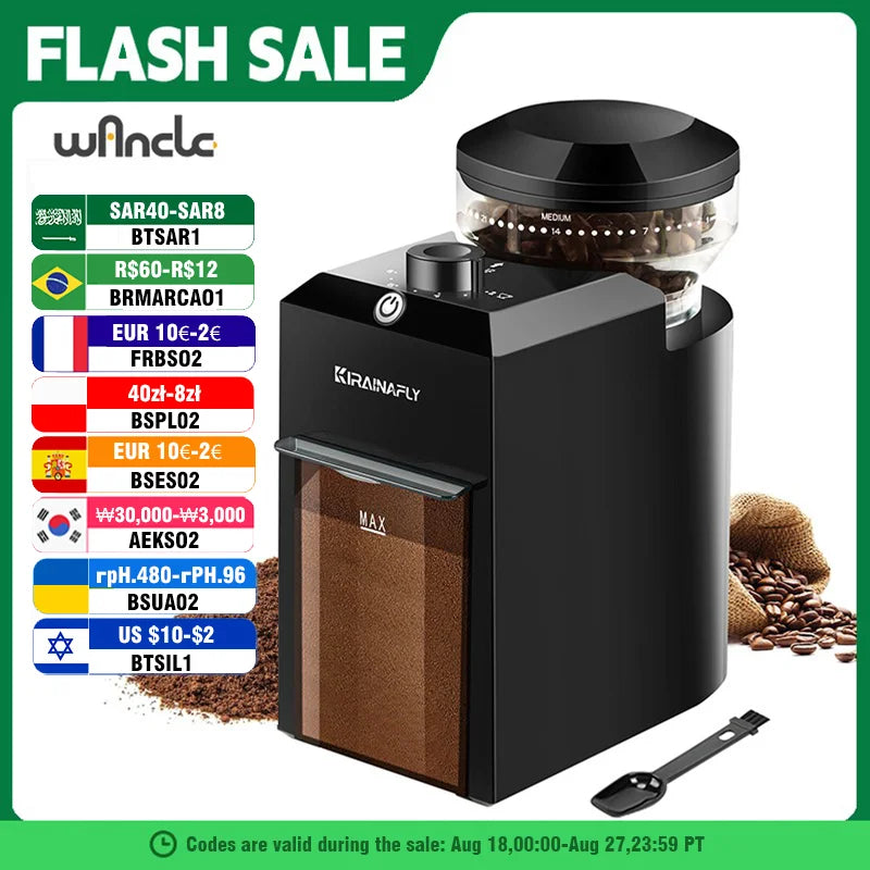 Electric Burr Coffee Grinder – 28 Settings, 2–12 Cups