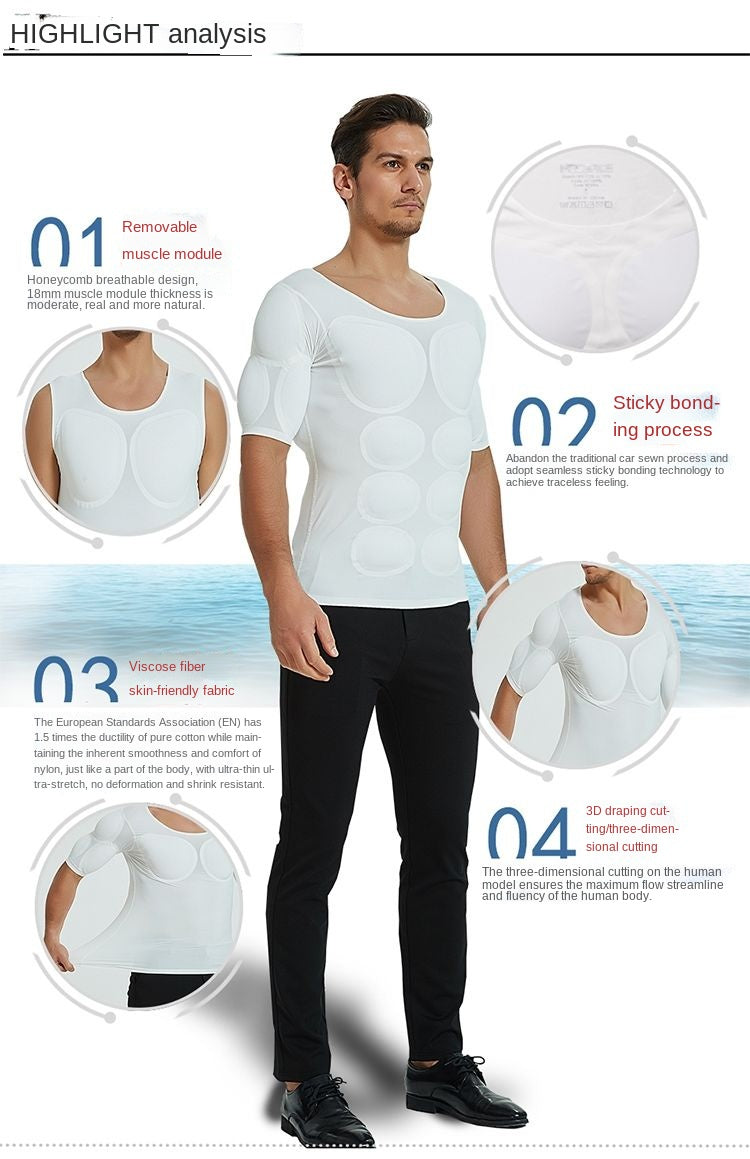 Men’s Fake Muscle Shaper Shirt Cosplay & Fitness Undershirt