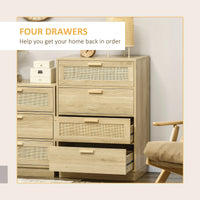 Nightstand with 4 Rattan Grid Drawers