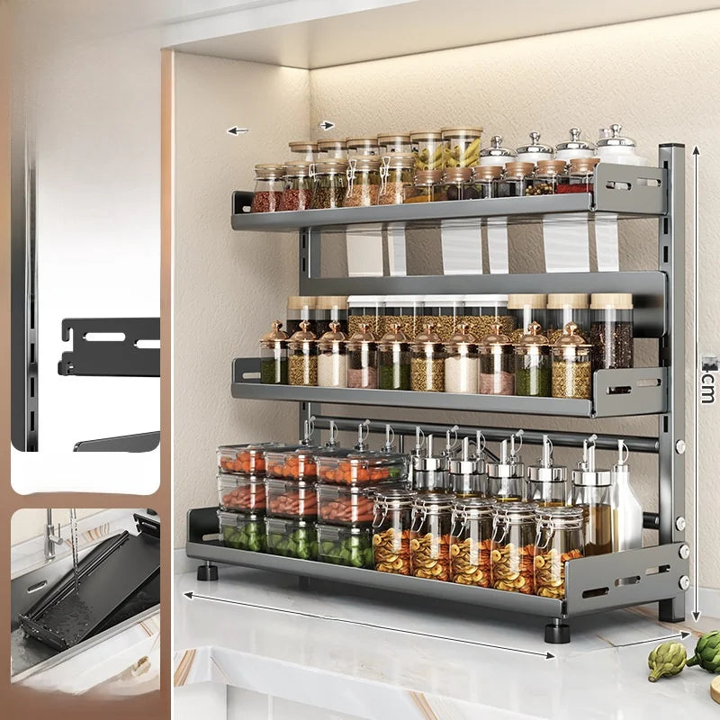 Multi-Layer Kitchen Storage Rack Carbon Steel for Spices and Tools