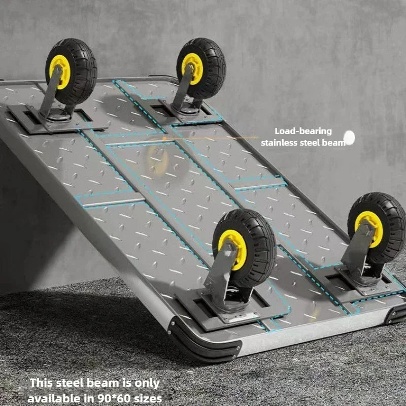 Steel plate trolley, four-wheel  truck, express pulling flatbed cart, small cart folding trailer, pushing and pulling trolley
