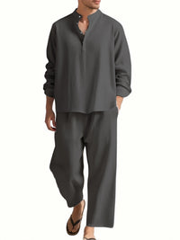 Men’s Summer Beachwear Set – V-Neck Shirt & Pants