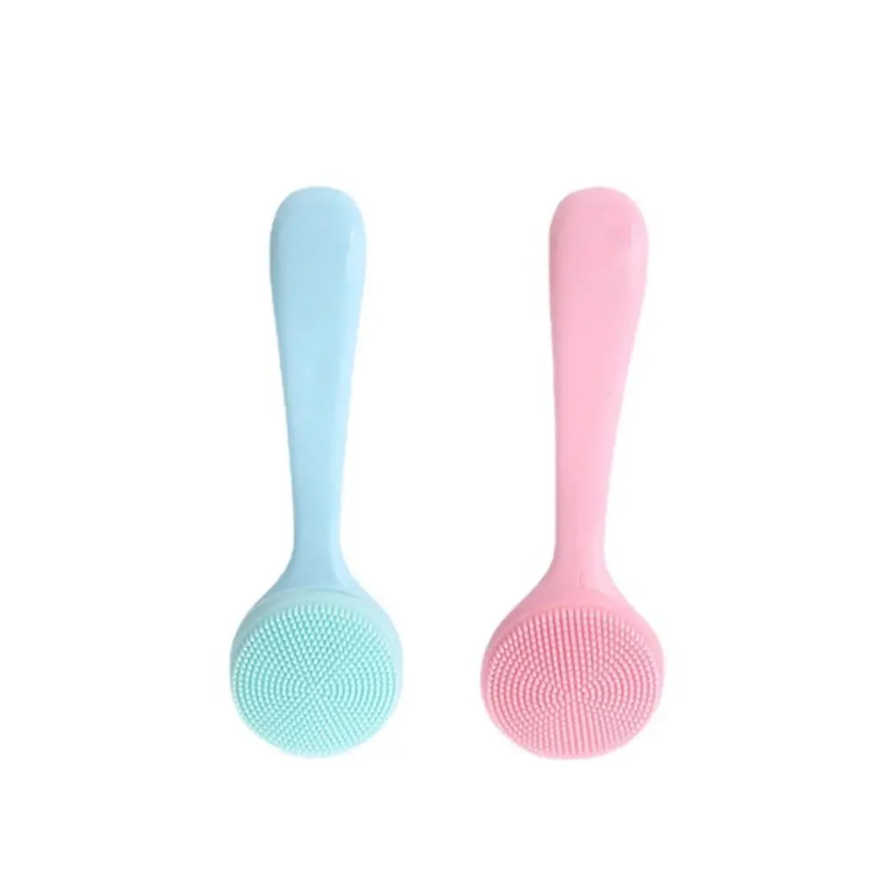 Silicone Facial Cleansing Brush Manual Makeup Residues Removal Face Cleaning Scrubber Long Handle Exfoliator Face Wash Brush