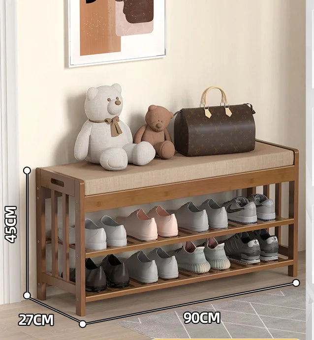 Bamboo Shoe Changing Stool – Modern Entryway Bench