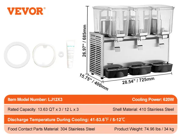 SucceBuy 2 3 Tanks Commercial Beverage Dispenser Ice Tea Drink Machine 304 Stainless Steel Juice Dispenser for Restaurant Hotel