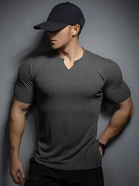 Men’s V-Neck Slim Fit T-Shirt – Summer Striped Gym Tee