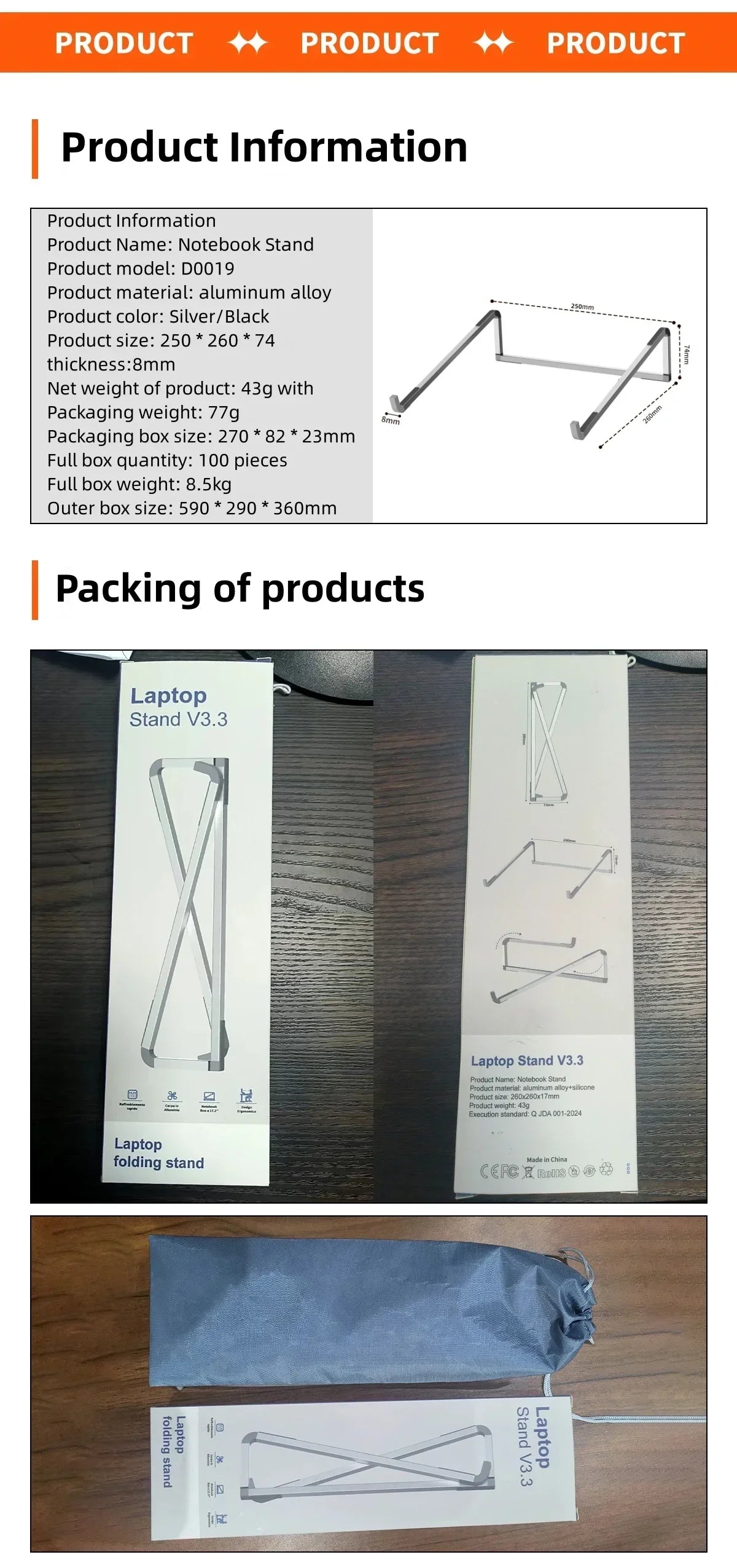 Portable Laptop Stand Aluminum Alloy Support Computer Bracket Ultra light Foldable Non-slip Notebook Holder for Macbook Air Pro