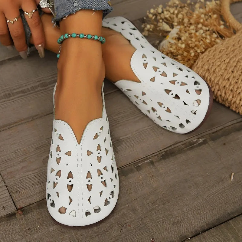 Women’s Genuine Leather Flat Shoes – Mary Jane Slip-On