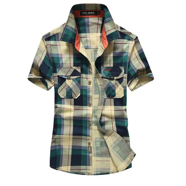 Men’s Red Plaid Cotton Shirt – Summer Short Sleeve Casual