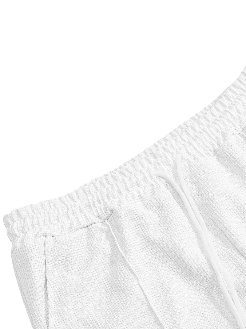 Spring and Autumn Men's Clothing  Waffle Fabric Men's Suit Fashion Casual Zipper and Lapel Long Sleeve POLO Shirt Trousers Suit