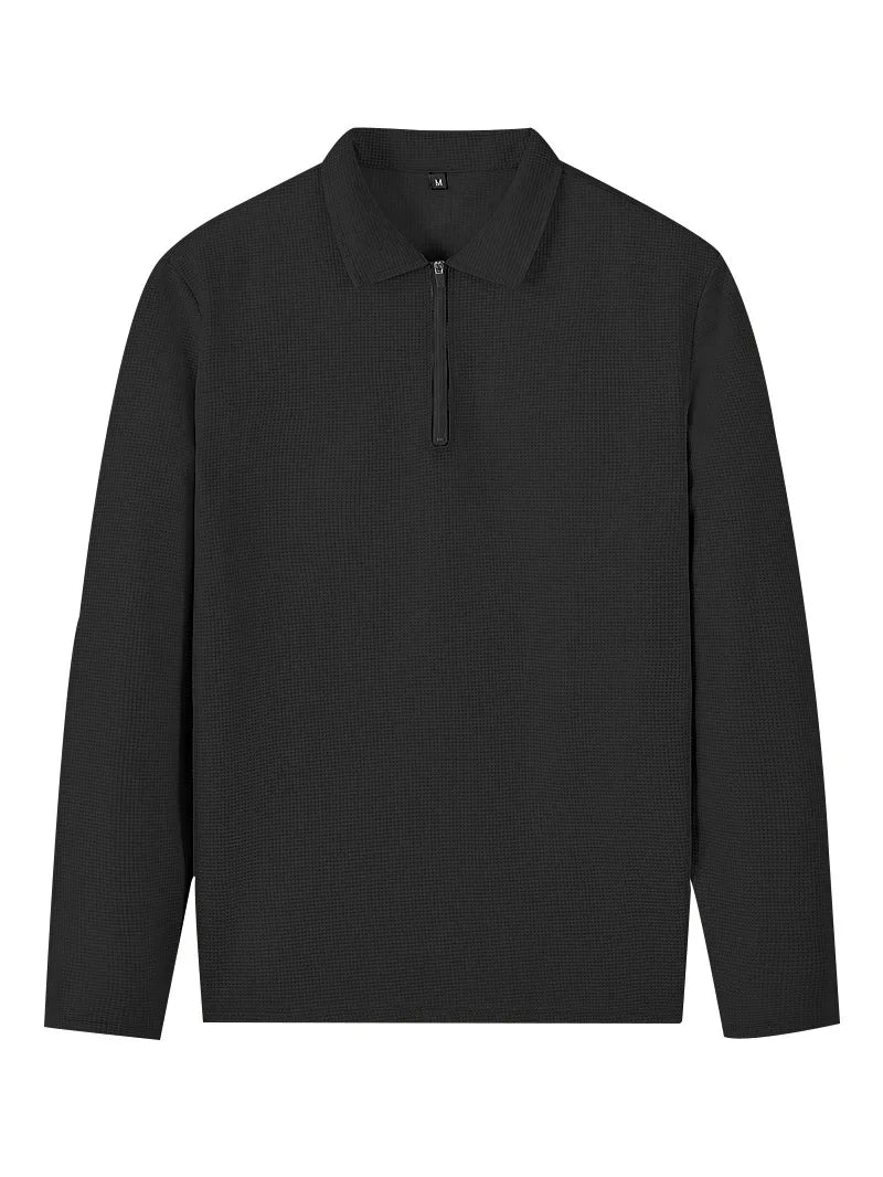 Spring and Autumn Men's Clothing  Waffle Fabric Men's Suit Fashion Casual Zipper and Lapel Long Sleeve POLO Shirt Trousers Suit