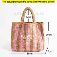 Women's Summer Beach Straw Style Tote Bag Handwoven Large Capacity Luxury Designer Travel Handbags Casual Portable Shoulder Bags