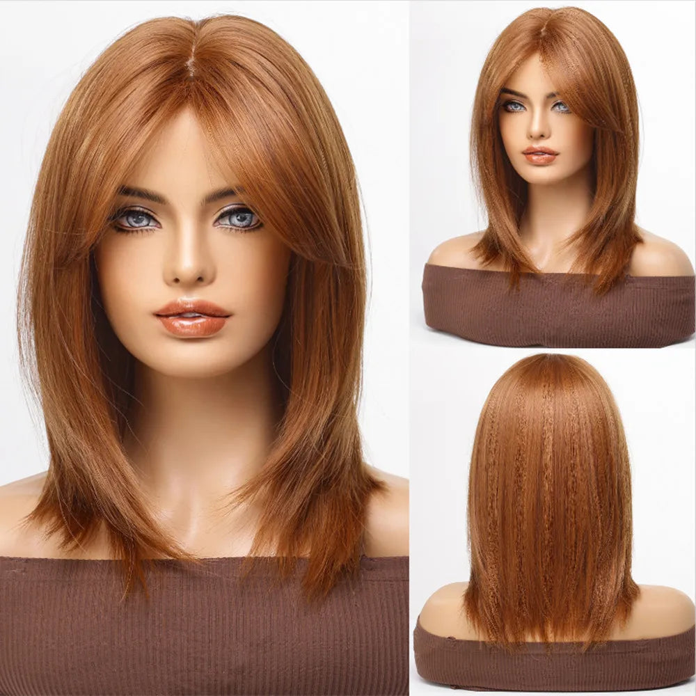 ALAN EATON Ombre Brown Short Layered Wig with Bangs