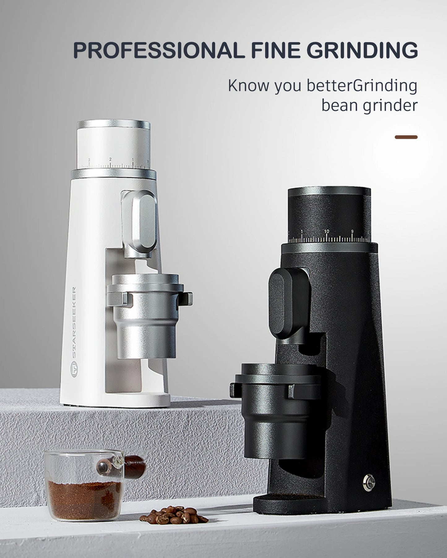 STARSEEKER EDGE Stainless Steel Burr Coffee Grinder 48MM Espresso Stepless Fineness Adjustment Electric Coffee Grinders Black