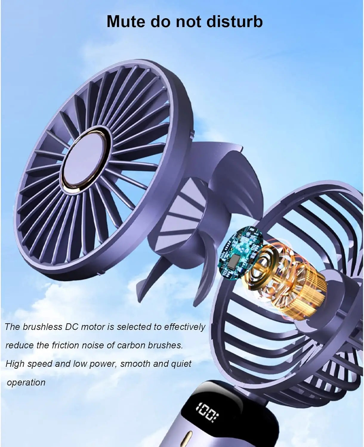 USB Handheld Mini Fan Foldable Portable Neck Hanging Fans 5 Speed USB Rechargeable Fan with Phone Stand and Display Screen