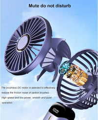 USB Handheld Mini Fan Foldable Portable Neck Hanging Fans 5 Speed USB Rechargeable Fan with Phone Stand and Display Screen