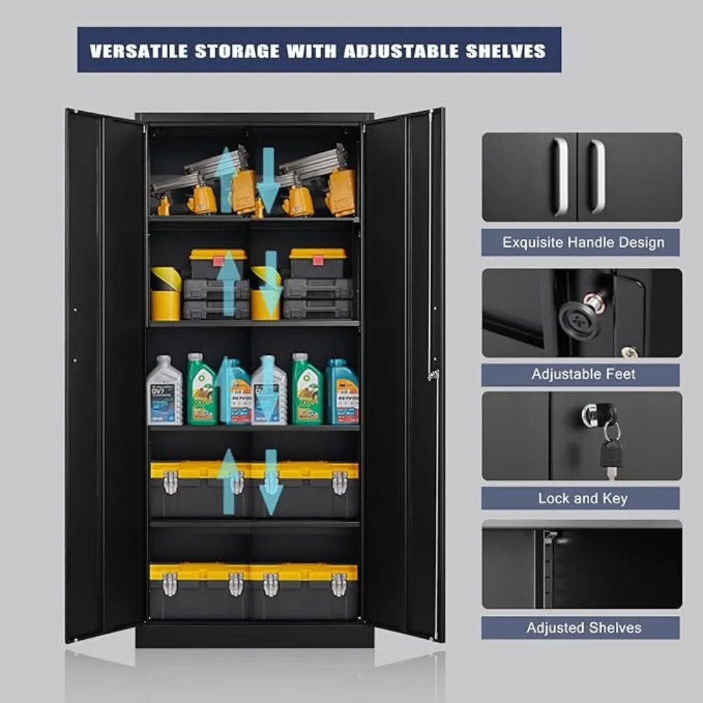 Metal Storage Cabinet with Doors & 5 Adjustable Shelves