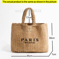 Women's Summer Beach Straw Style Tote Bag Handwoven Large Capacity Luxury Designer Travel Handbags Casual Portable Shoulder Bags