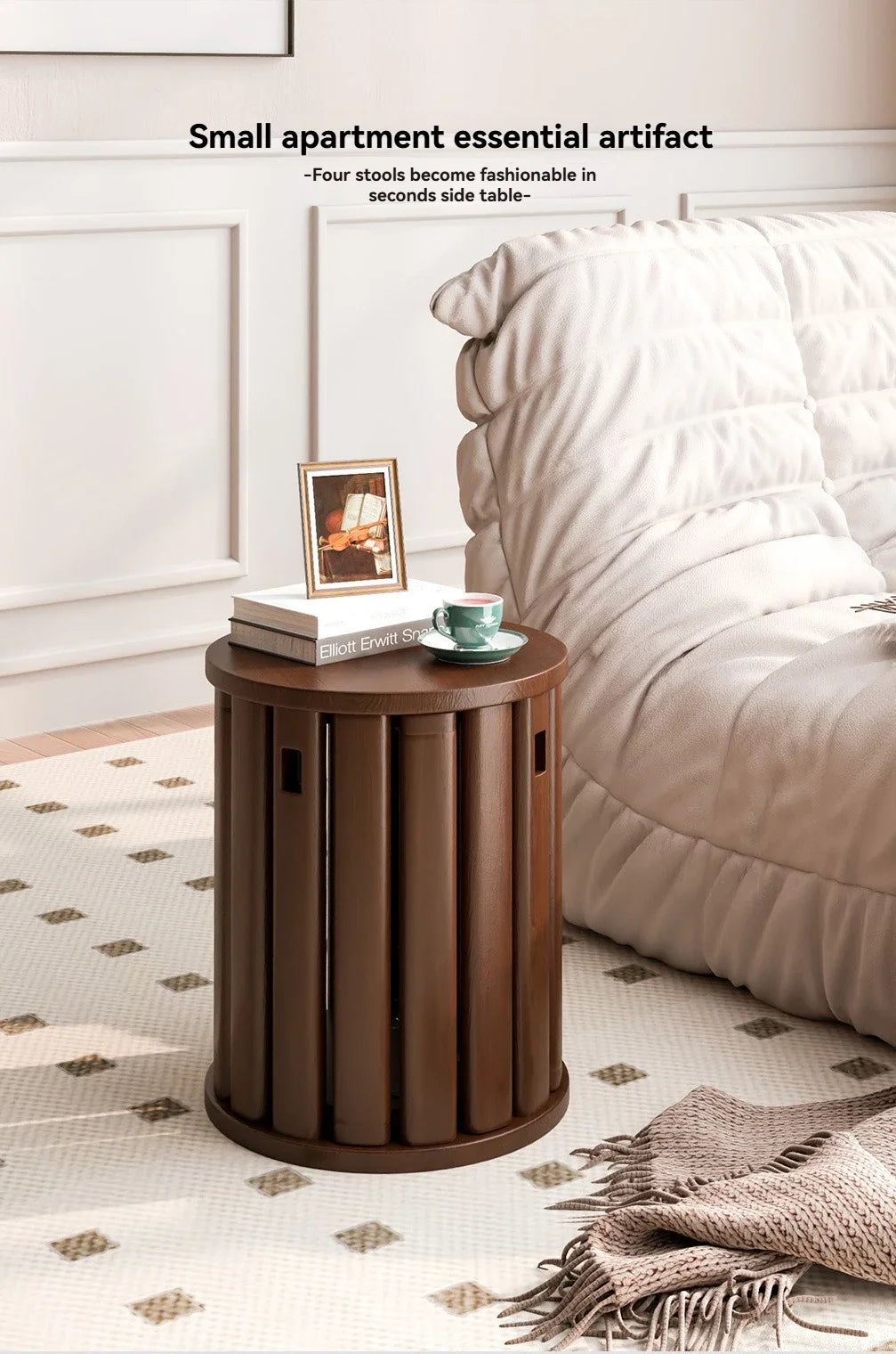 Stackable stool, modern dining table stool, natural wood, new Chinese style solid wood round stool