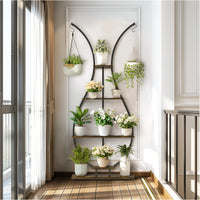 Vase Shape Tall Planter Display Rack Metal Garden Plant Stand with 5 Tiers and Hangers