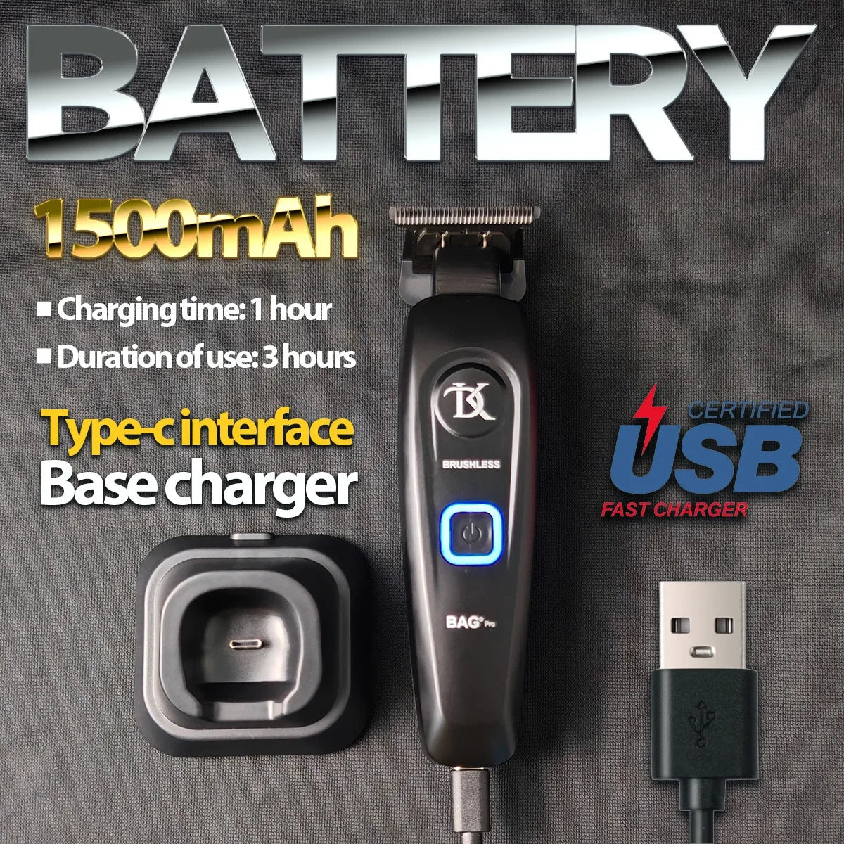 BRDCLIP DK-078 Brushless Hair Trimmer for Men Barber