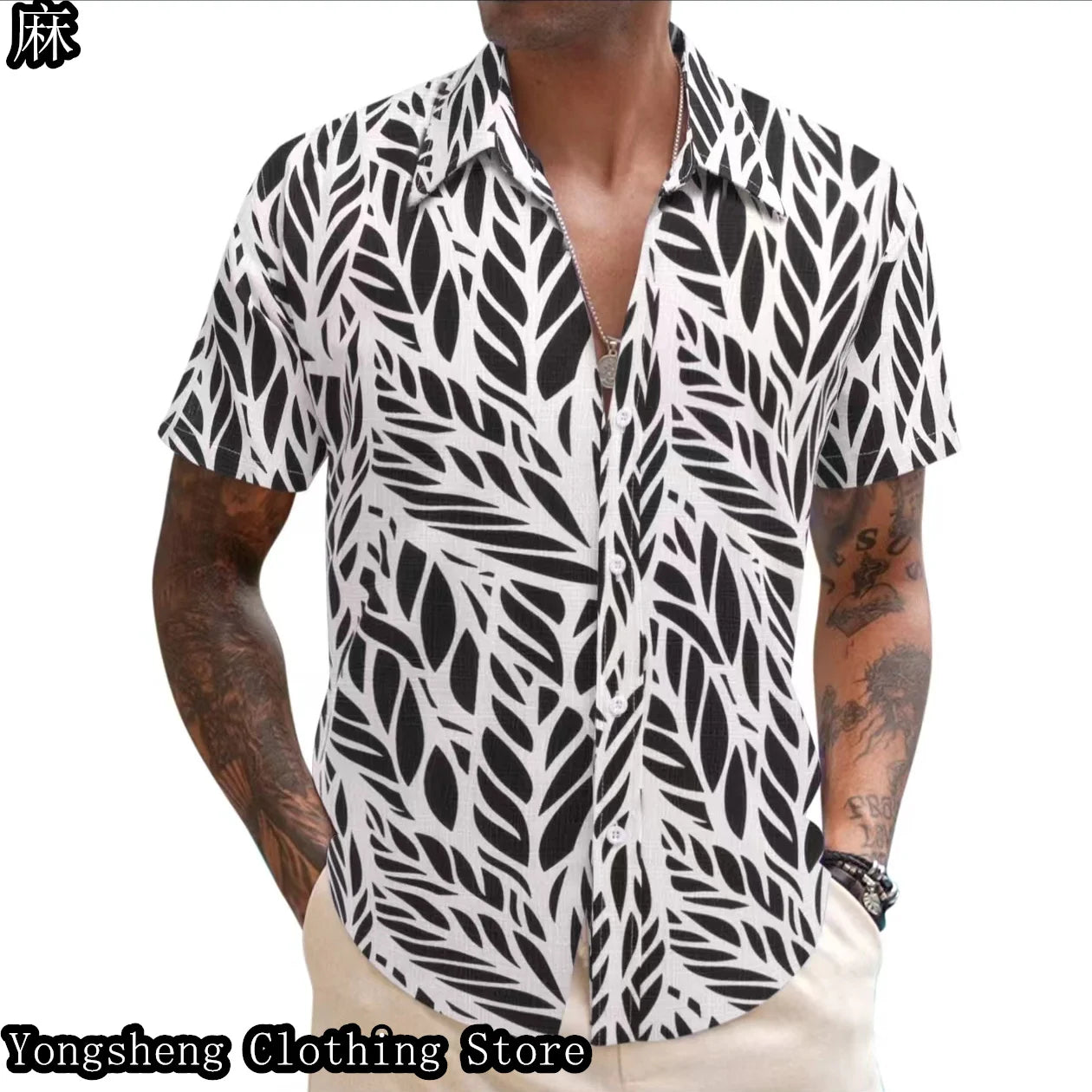 Men’s Summer Linen Print Short Sleeve Casual Shirt