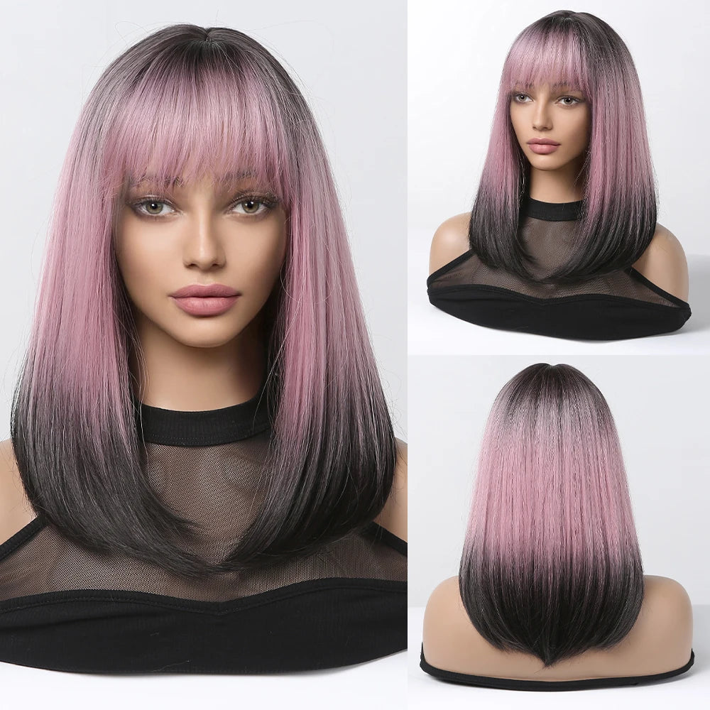 ALAN EATON Ombre Brown Short Layered Wig with Bangs