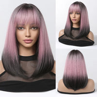 ALAN EATON Ombre Brown Short Layered Wig with Bangs