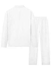 Spring and Autumn Men's Clothing  Waffle Fabric Men's Suit Fashion Casual Zipper and Lapel Long Sleeve POLO Shirt Trousers Suit