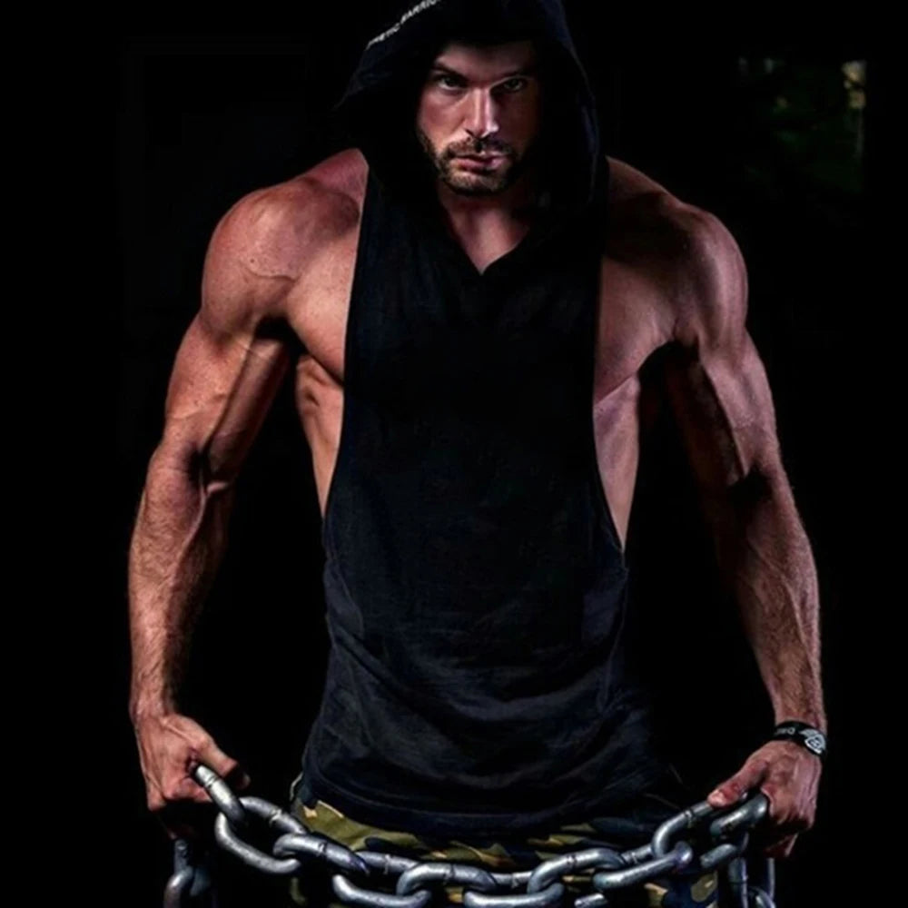 Men’s Sleeveless Hoodie – Cotton Gym Tank Top Vest