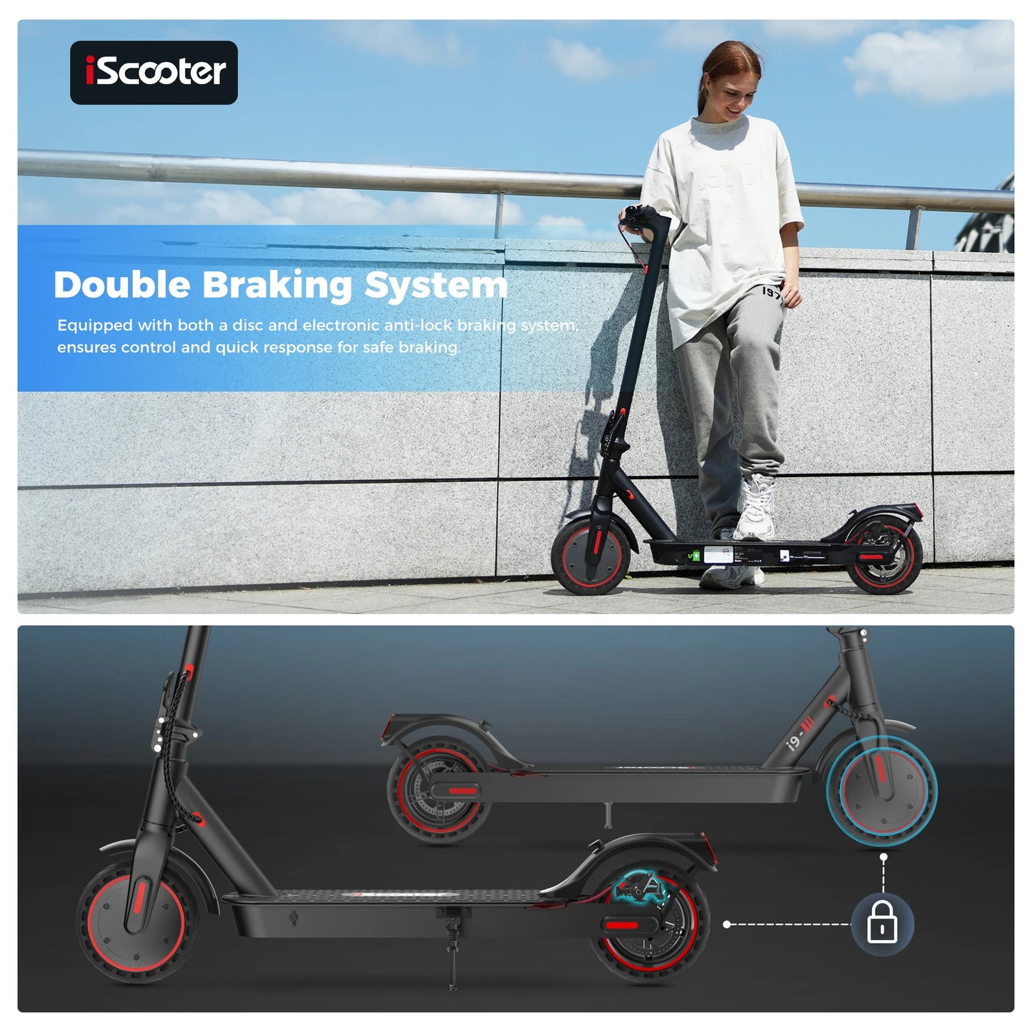 i9 Electric Kick Scooter 350W 30km Range