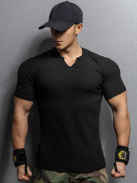 Men’s V-Neck Slim Fit T-Shirt – Summer Striped Gym Tee