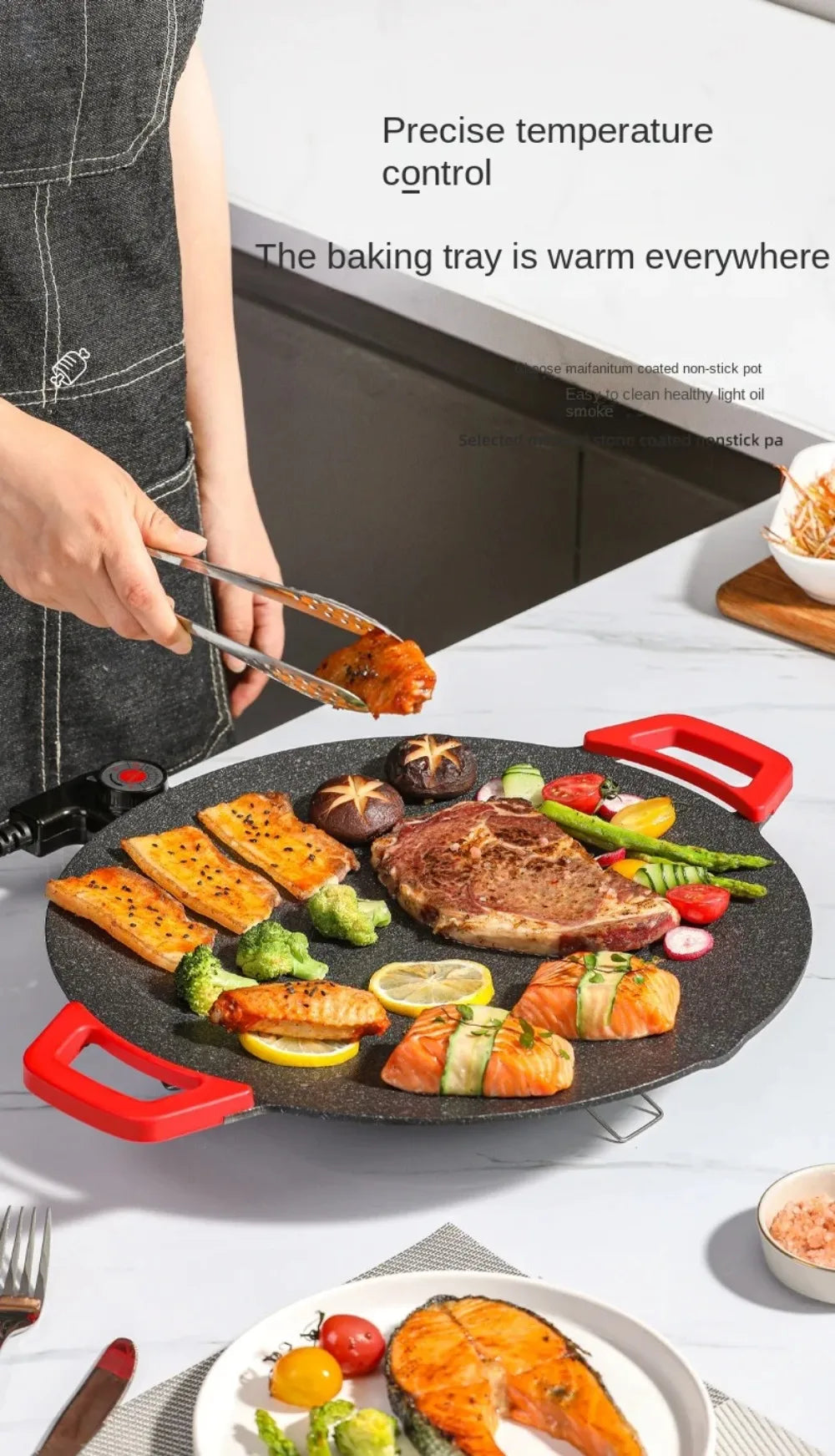 Smokeless Electric Frying Pan & Grill – Nonstick 5-Temp