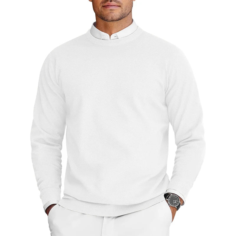 Men’s Crew Neck Knit Sweater – Solid Color Pullover