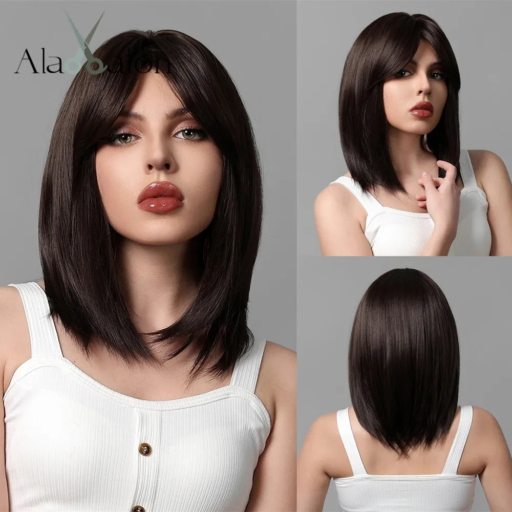 ALAN EATON Ombre Brown Short Layered Wig with Bangs
